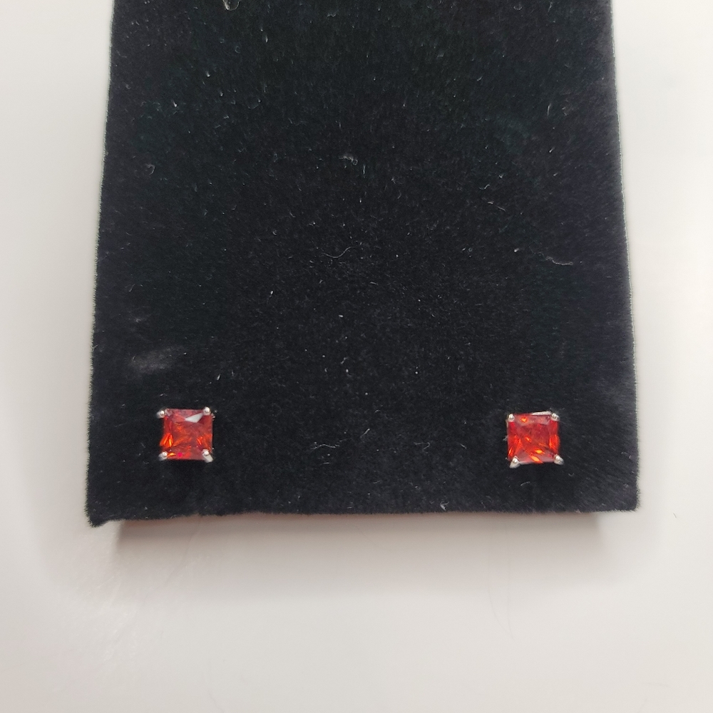 Fire Opal Simulant/ Orange Red Cubic Zirconia Stud Earrings